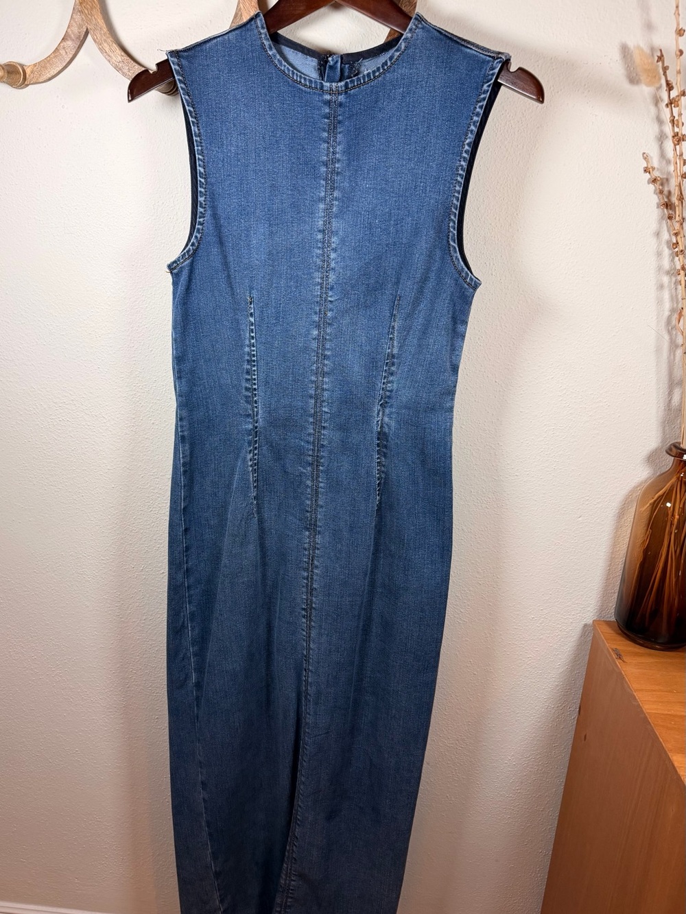 Reformation Kendi Denim Midi Dress Size 4 Blue Sleeveless Column